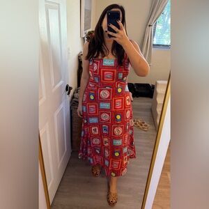 LOFT Red and Blue Patterned Maxi Dress